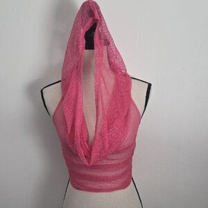 Pink mesh hooded top with silver specks